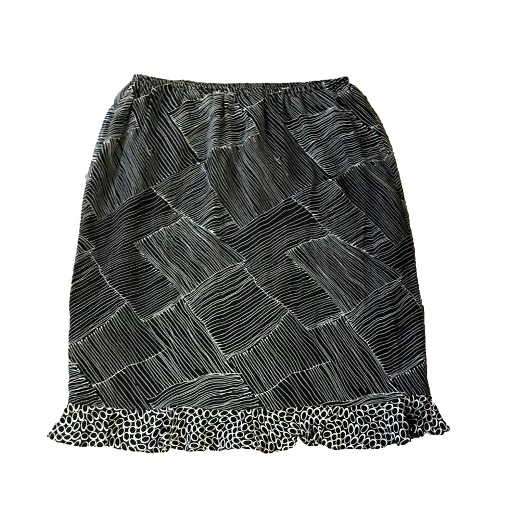 Y2K Silk Ruffle Hem Pencil Suit Skirt Women L 12 14 Black White Office Straight